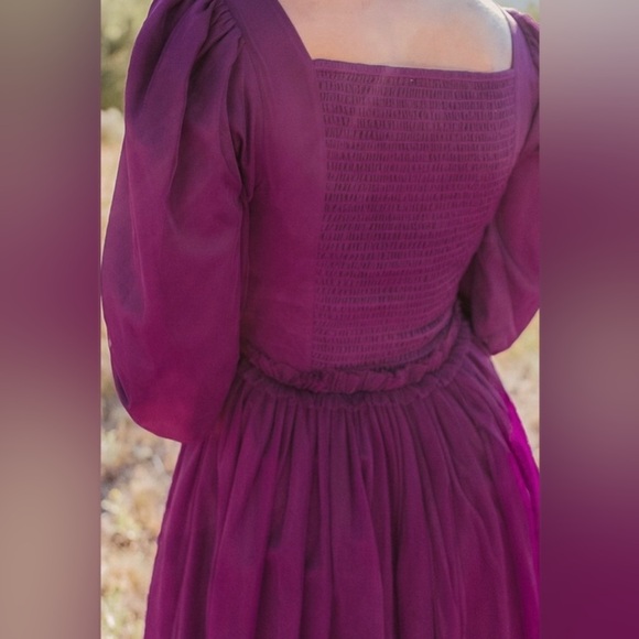Ivy City Co Florence Dress Plum XL Puff Sleeve Smocked Purple Maxi Midi Tulle - Picture 5 of 16